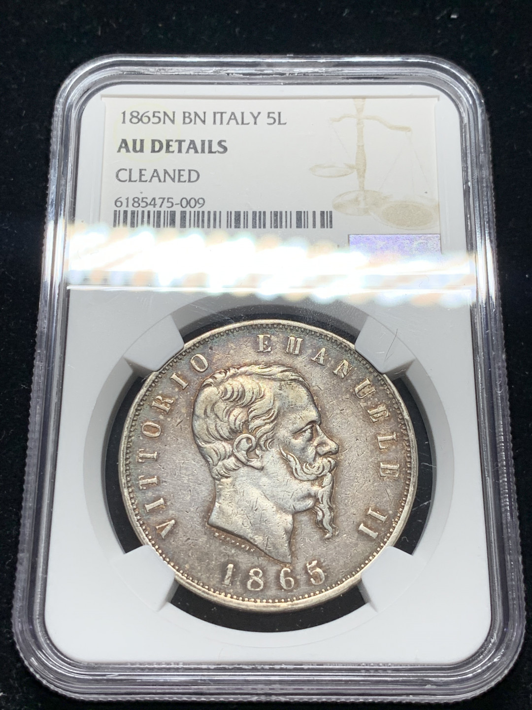 《竞宝斋》钱币微拍-第7场（不限金额顺丰包邮） NGC AU评级 意大利1865年少见 N版 5里拉 大银币