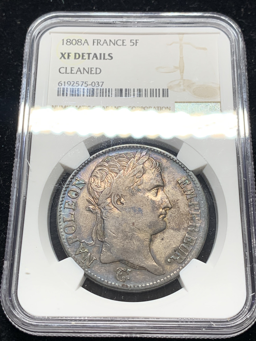 《竞宝斋》钱币微拍-第7场（不限金额顺丰包邮） NGC XF 法国 1808年 拿破仑一世 5法郎 银币 较少年份