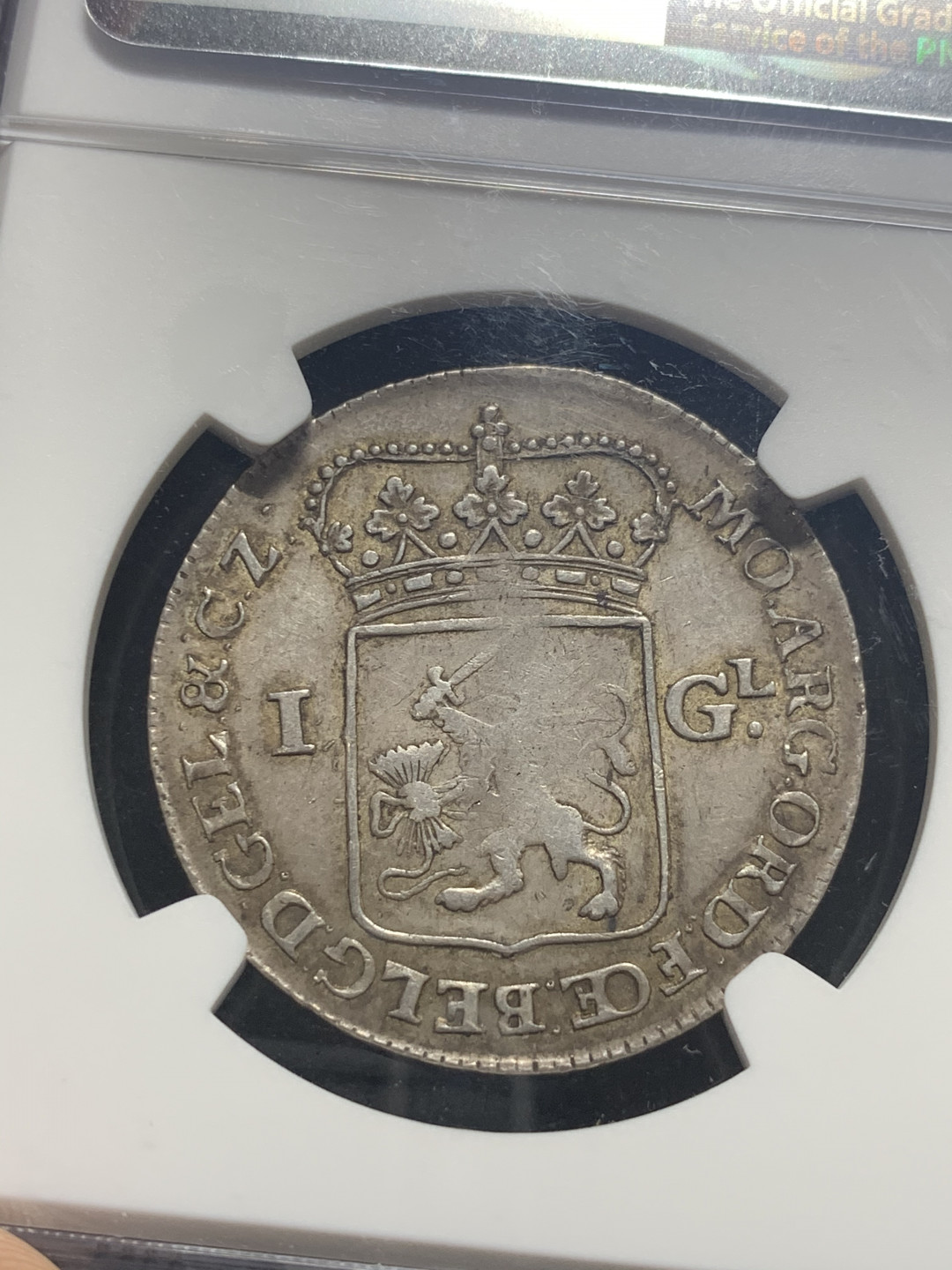 《竞宝斋》钱币微拍-第7场（不限金额顺丰包邮） NGC AU 荷兰 1763年 站人 1盾 银币 原味老包浆