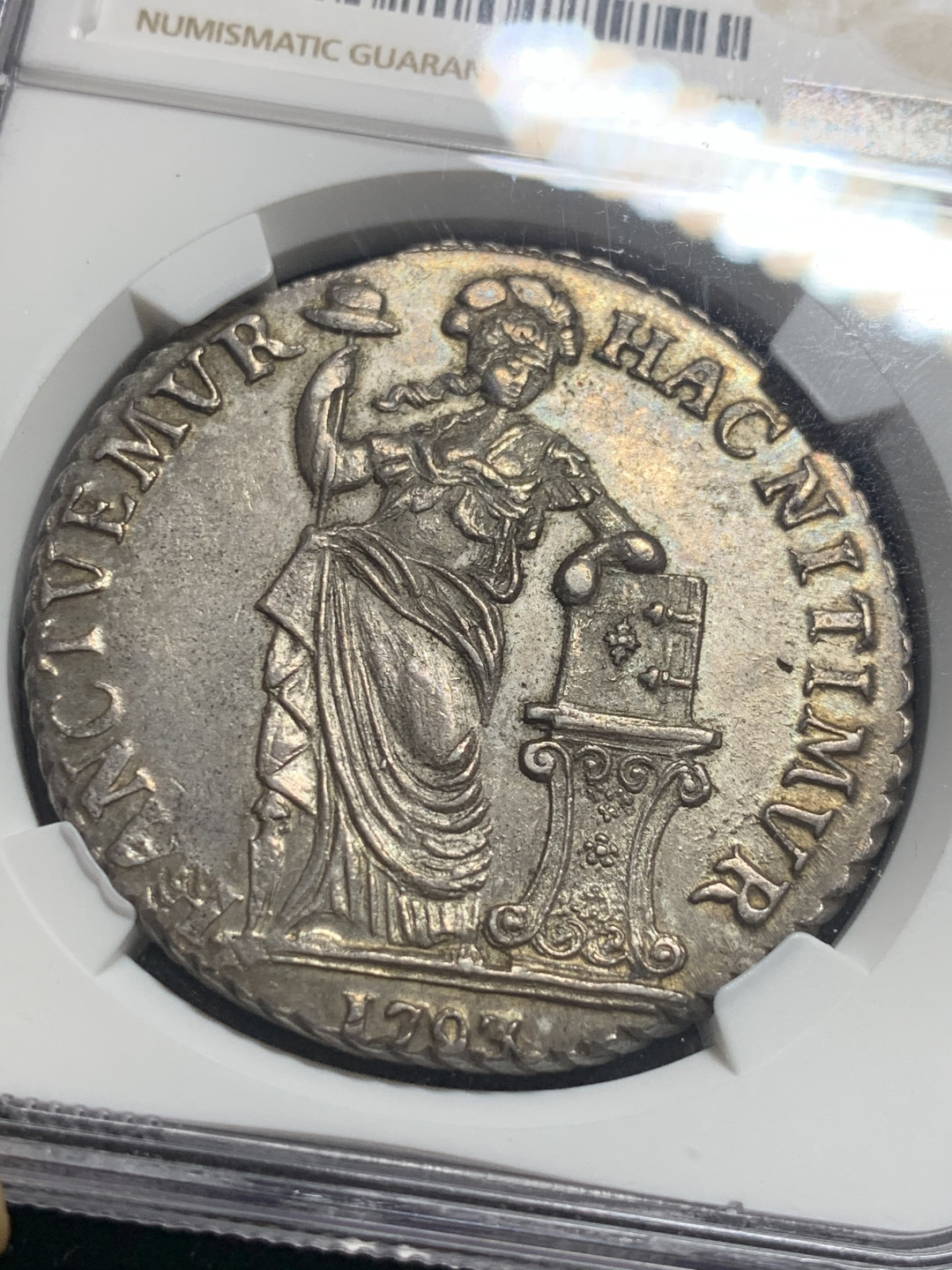 《竞宝斋》钱币微拍-第7场（不限金额顺丰包邮） NGC MS62 荷兰西弗里斯兰 1793 站人 3盾 带光老包浆 大银币