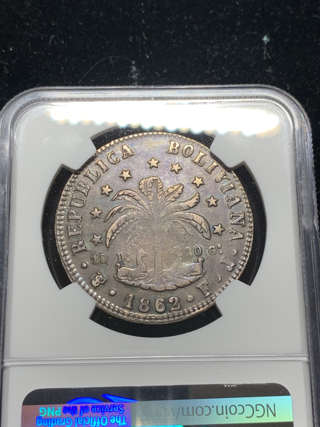 《竞宝斋》钱币微拍-第7场（不限金额顺丰包邮） NGC AU 玻利维亚 1862年 8S 草泥马大银币