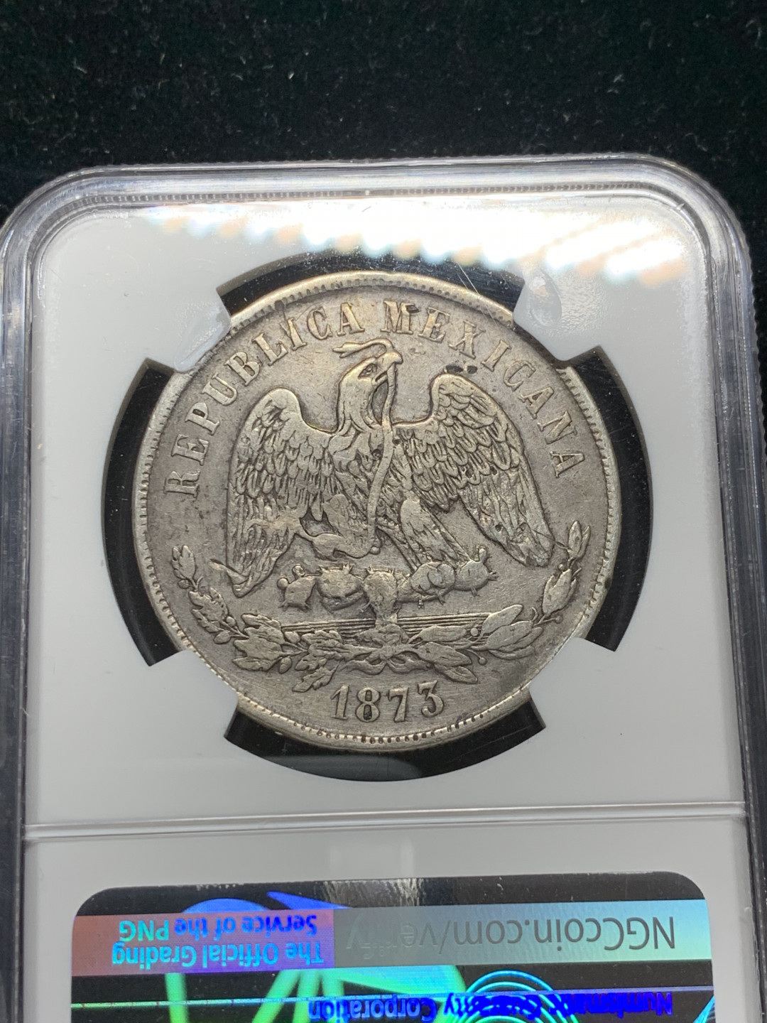 《竞宝斋》钱币微拍-第7场（不限金额顺丰包邮） NGC-XFD  墨西哥天平鹰洋1比索   mo 1873  原味老包浆 原味难得