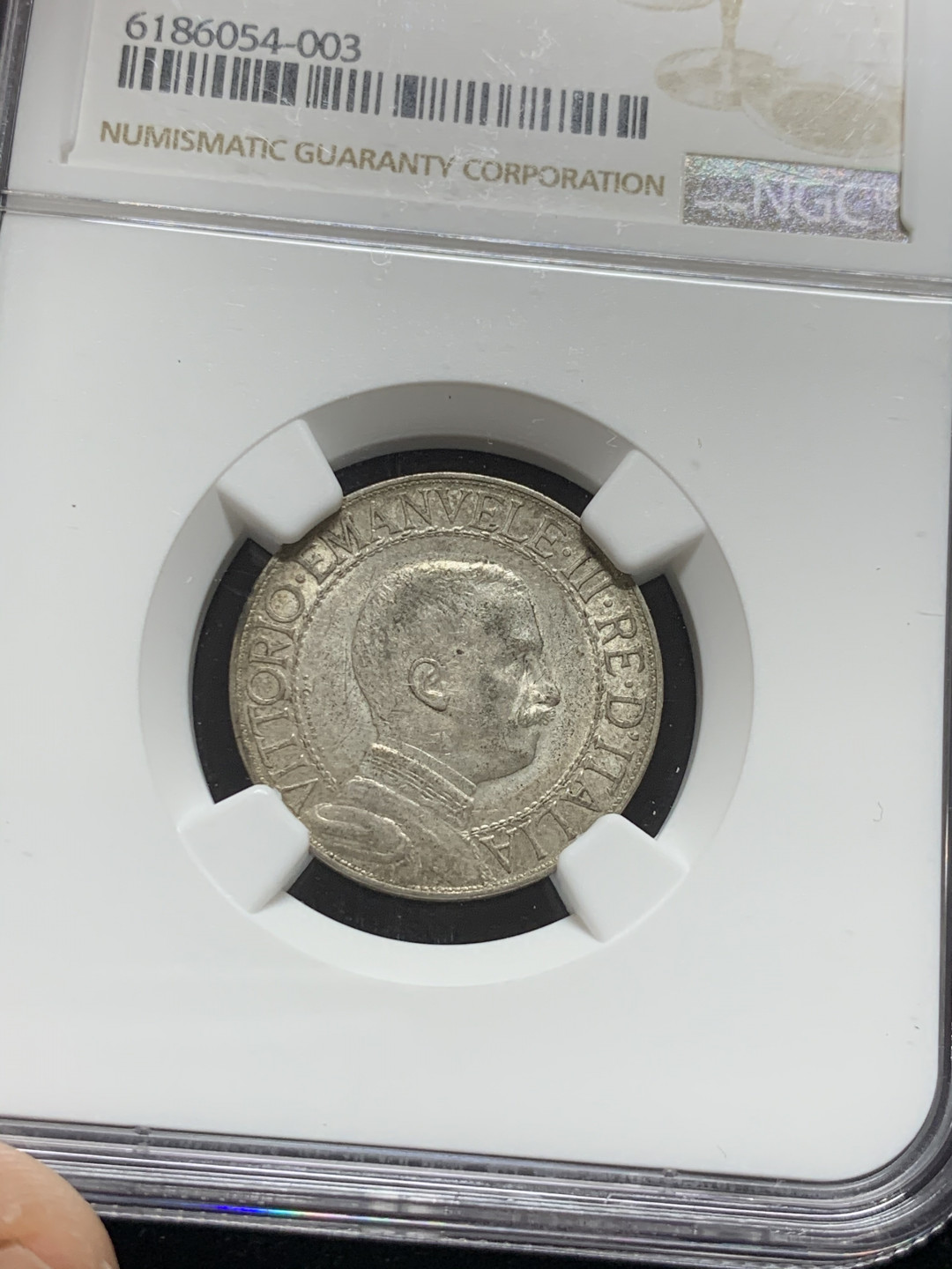 《竞宝斋》钱币微拍-第7场（不限金额顺丰包邮） NGC MS62 意大利 1913年 圈版 胜利马车 1里拉 银币 此版好品比无圈的要稀少很多很多