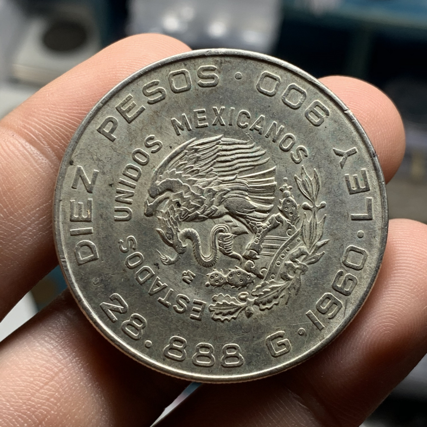 《竞宝斋》钱币微拍-第7场（不限金额顺丰包邮） 墨西哥 1960年 10比索 独立150周年纪念大银币28.9g，40mm 900高银 28.8克