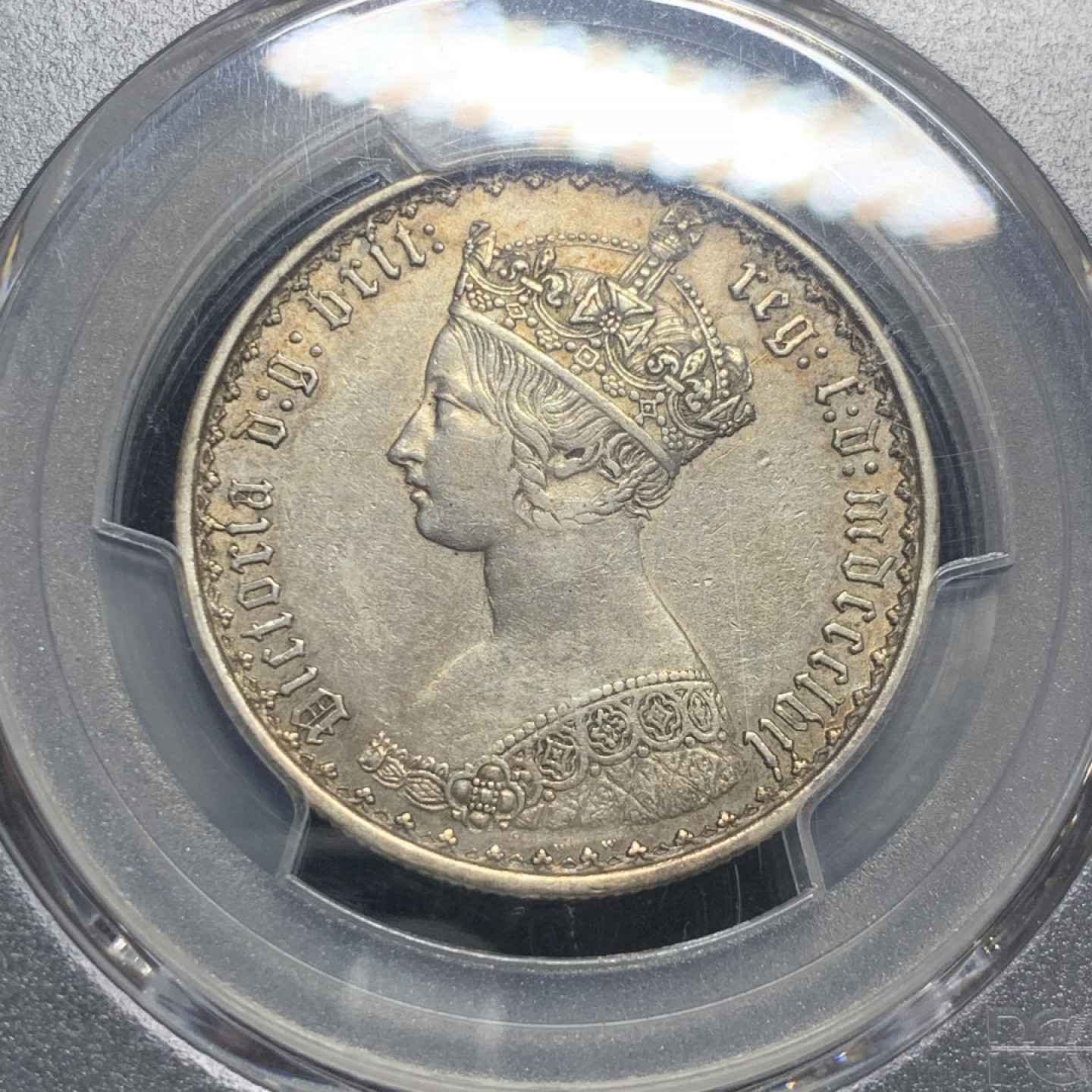 《竞宝斋》钱币微拍-第7场（不限金额顺丰包邮） PCGS AU 英国 1857年 维多利亚女王 哥特福林 银币