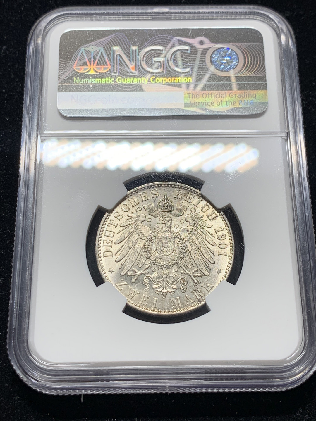 《竞宝斋》钱币微拍-第7场（不限金额顺丰包邮） NGC MS62 德国普鲁士 1901年 200周年纪念 2马克 银币 好品难得