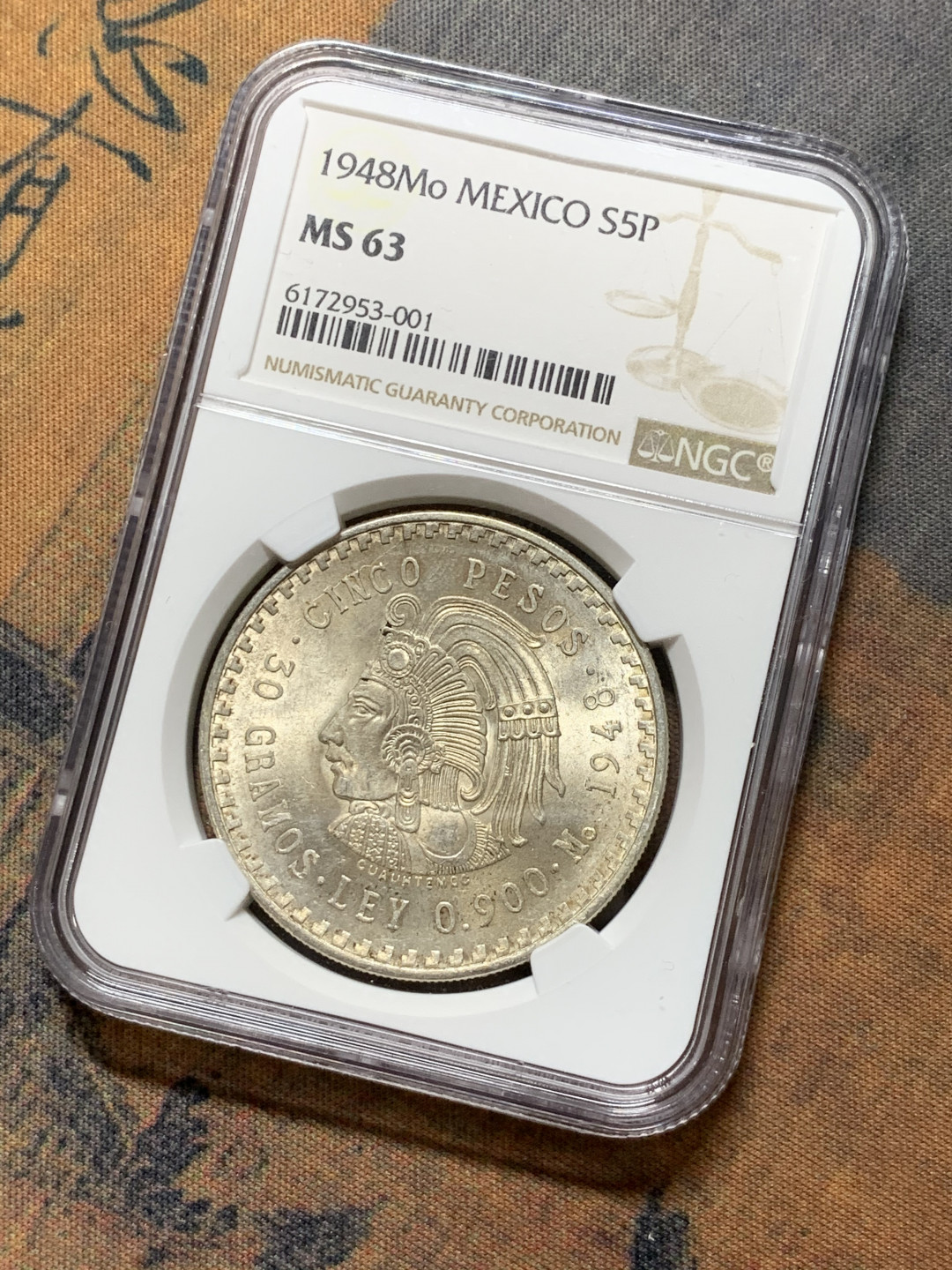 《竞宝斋》钱币微拍-第7场（不限金额顺丰包邮） NGC MS63 墨西哥 1948年 玛雅人 5比索大银币 900高银