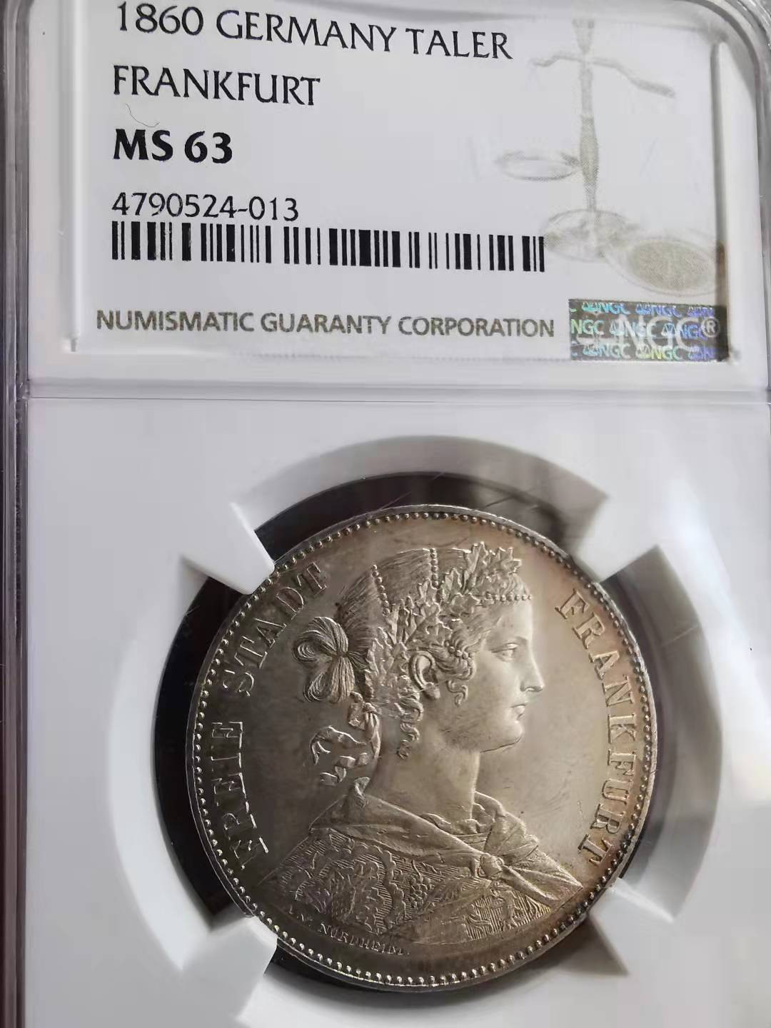 凡希社世界钱币微拍第一百七十二期 1860法兰克福少女泰勒NGC-MS63