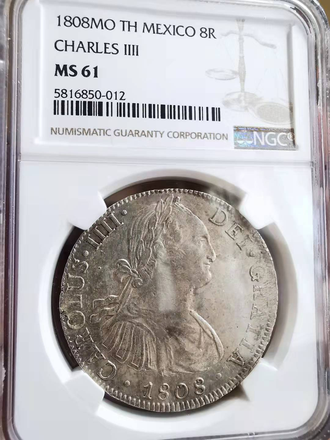 凡希社世界钱币微拍第一百七十二期 1808MO墨西哥卡四双柱NGC-MS61