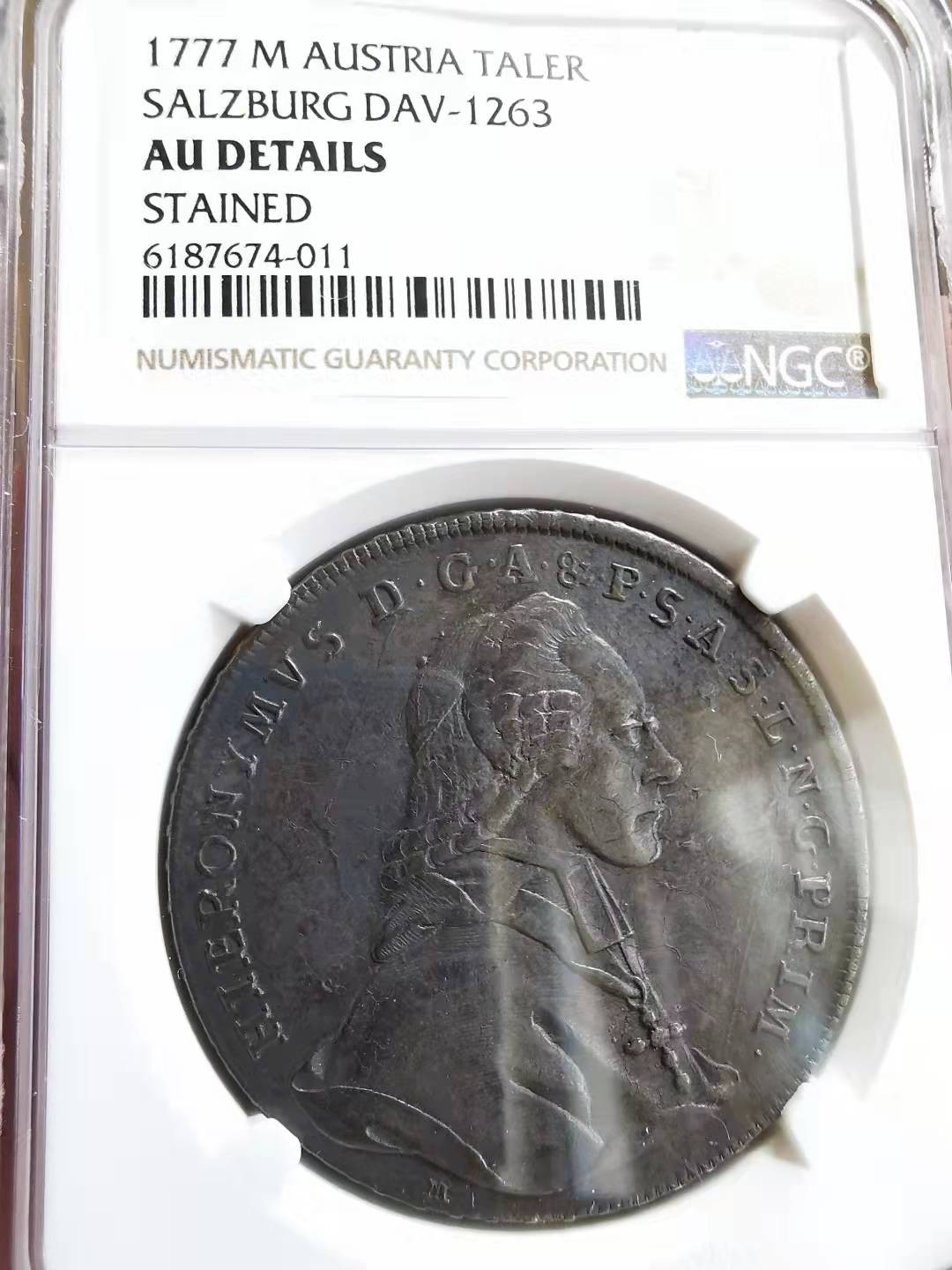 凡希社世界钱币微拍第一百七十二期 1777萨尔茨堡主教区泰勒大银NGC-AUD