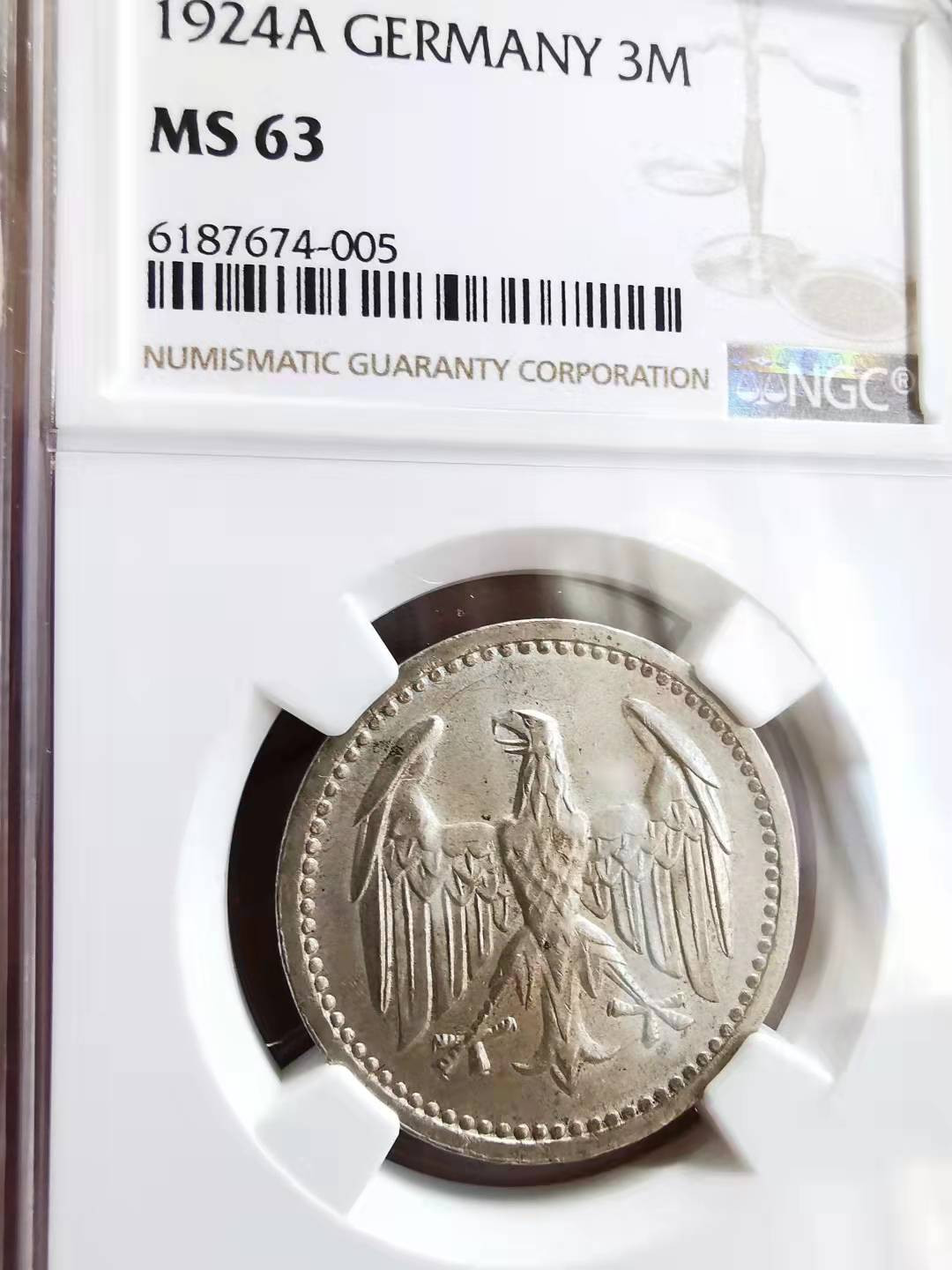 凡希社世界钱币微拍第一百七十二期 1924魏玛德国流通3马克银币NGC-MS63