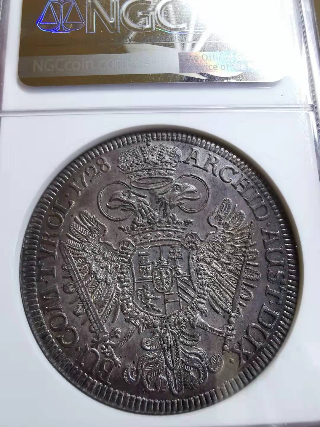 凡希社世界钱币微拍第一百七十二期 荐！1728神罗总庭卡尔六世泰勒大银NGC-UNCD近完美！