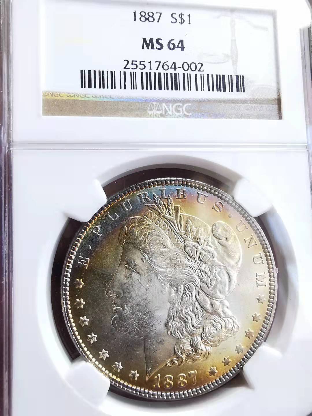 凡希社世界钱币微拍第一百七十二期 1887美国摩根壹圆NGC-MS64五彩！