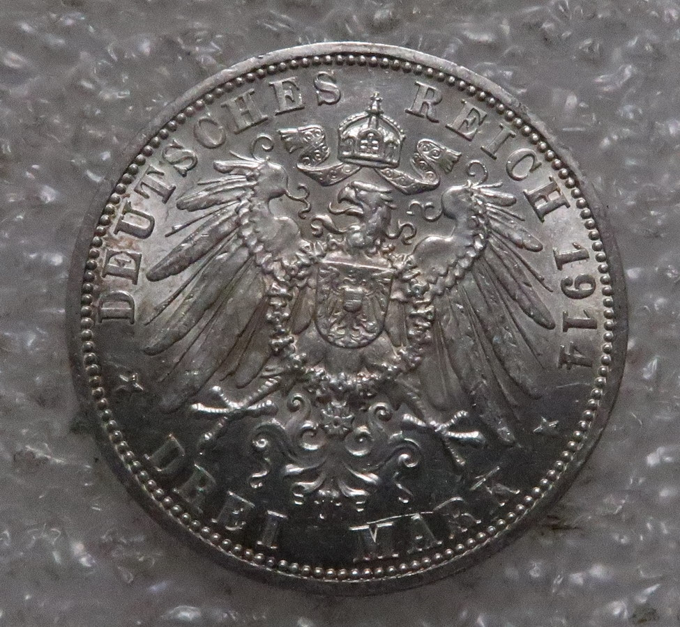 萌新换藏拍卖一 unc原光德国1914年威廉二世军装3马克银币