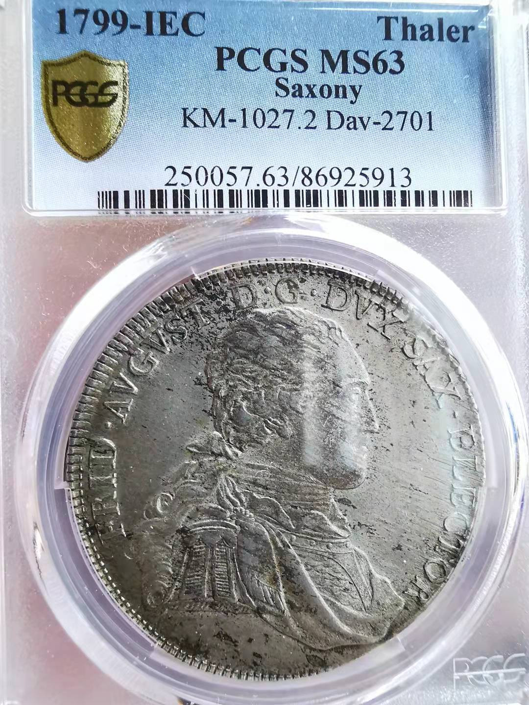 凡希社世界钱币微拍第一百七十二期 荐！1799萨克森奥古斯塔大型泰勒PCGS-MS63