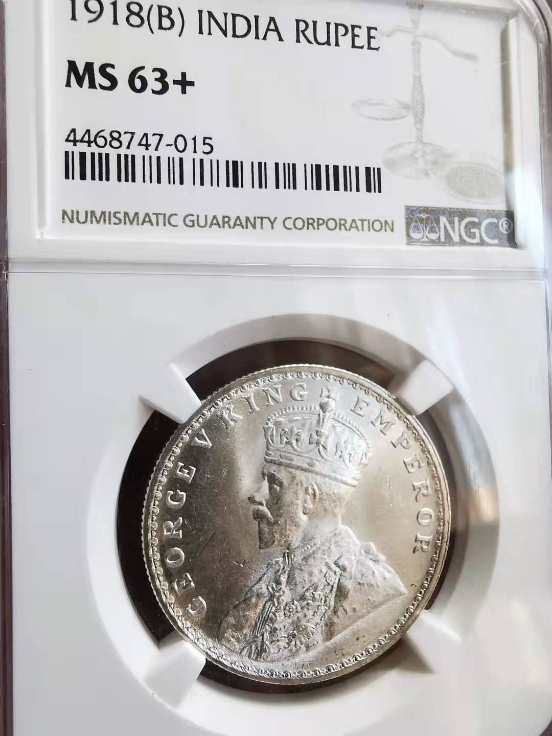 凡希社世界钱币微拍第一百七十二期 1918B英属印度乔五卢比NGC-MS63+