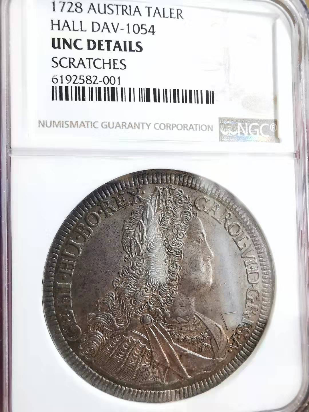凡希社世界钱币微拍第一百七十二期 荐！1728神罗总庭卡尔六世泰勒大银NGC-UNCD近完美！
