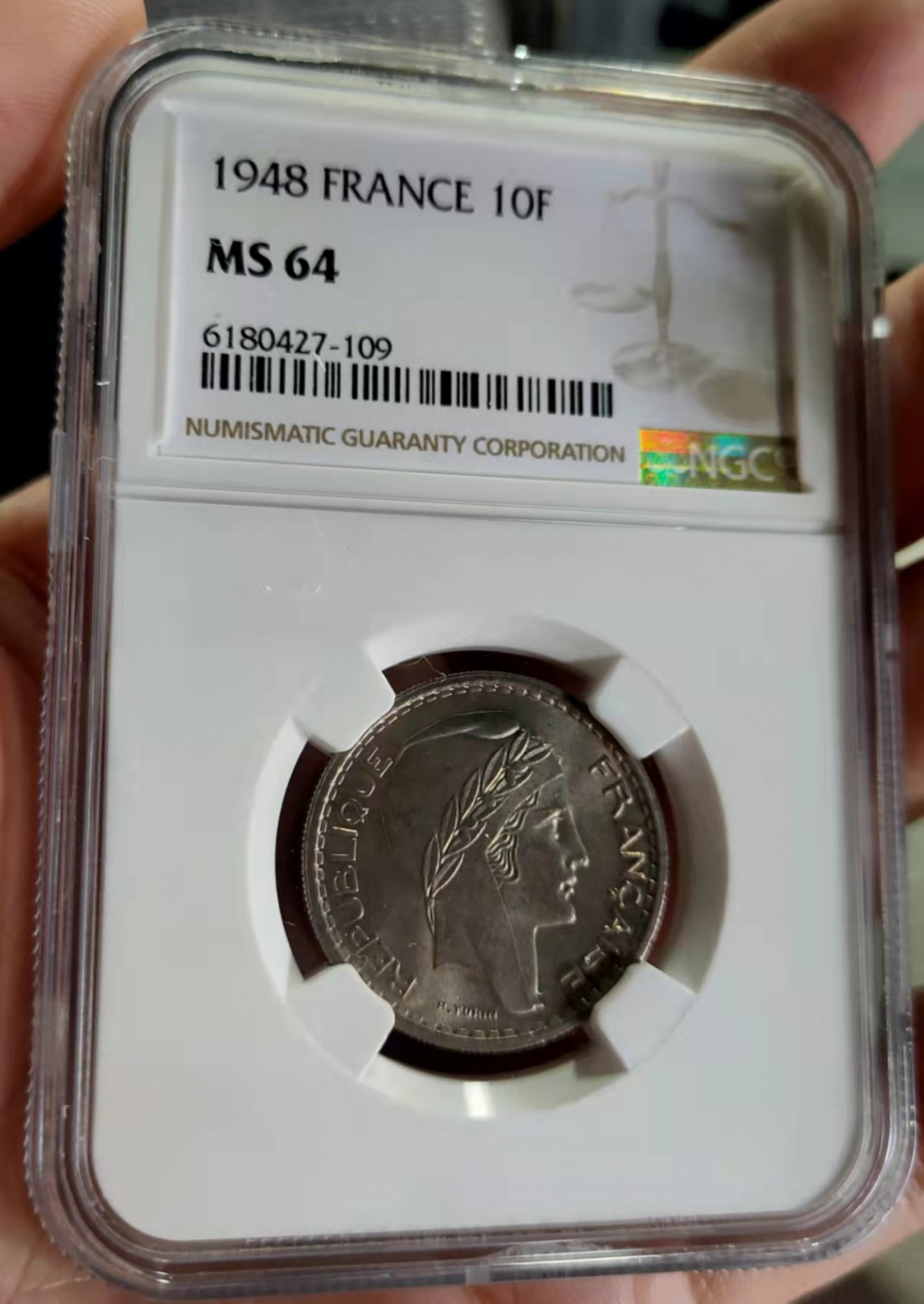 萌新换藏拍卖一 ngc ms64 法国1948年女神10法郎镍币