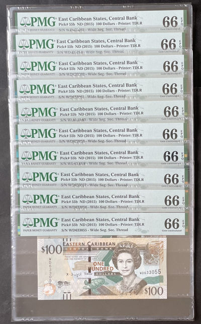 小福收藏团购第50期 东加勒比2015年100元  P-55b PMG66 EPQ 美洲精美评级币