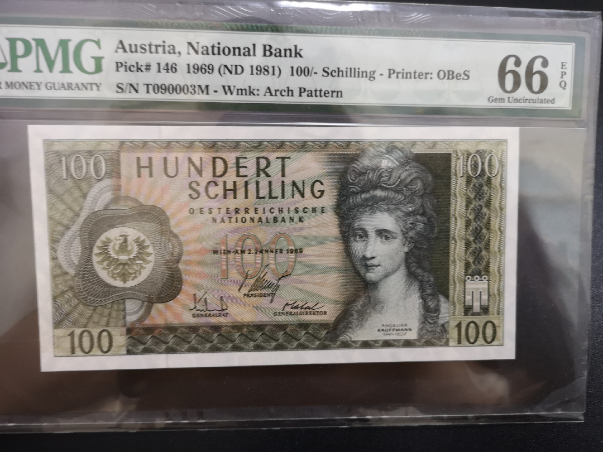 《外钞收藏家》金九银十双拍9号场（总133期）（本期72件） 1969年奥地利100先令  PMG66 号码非常好