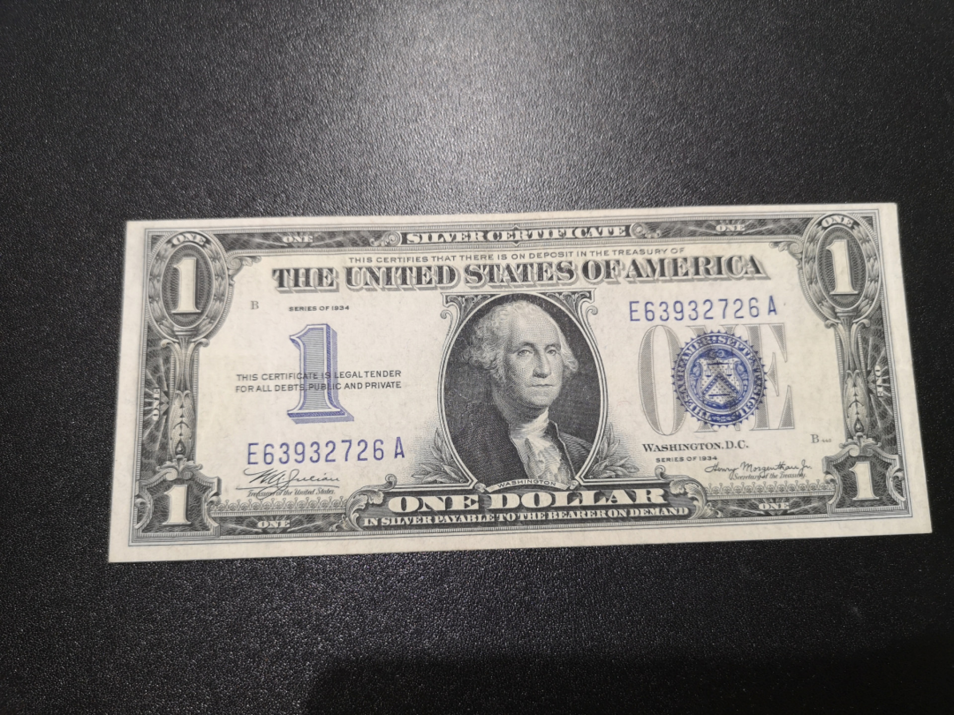 《外钞收藏家》金九银十双拍9号场（总133期）（本期72件） 1934年1美元 蓝库印 近全新 年代久没那么绝 参考测光