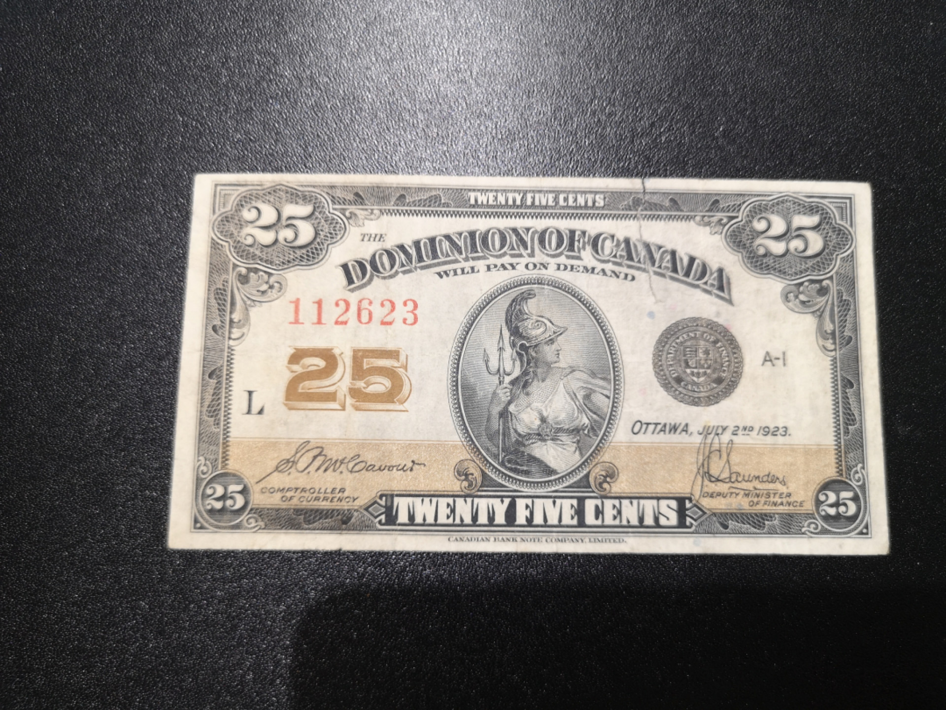 《外钞收藏家》金九银十双拍9号场（总133期）（本期72件） 1923年加拿大自治领 25分 品相如图 有破损 