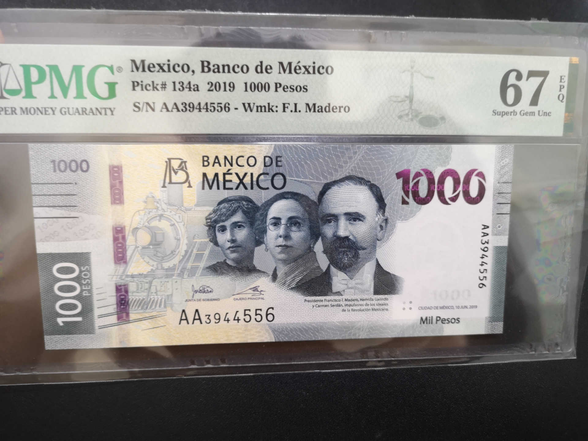 《外钞收藏家》金九银十双拍9号场（总133期）（本期72件） 2019年墨西哥1000 AA冠 PMG67