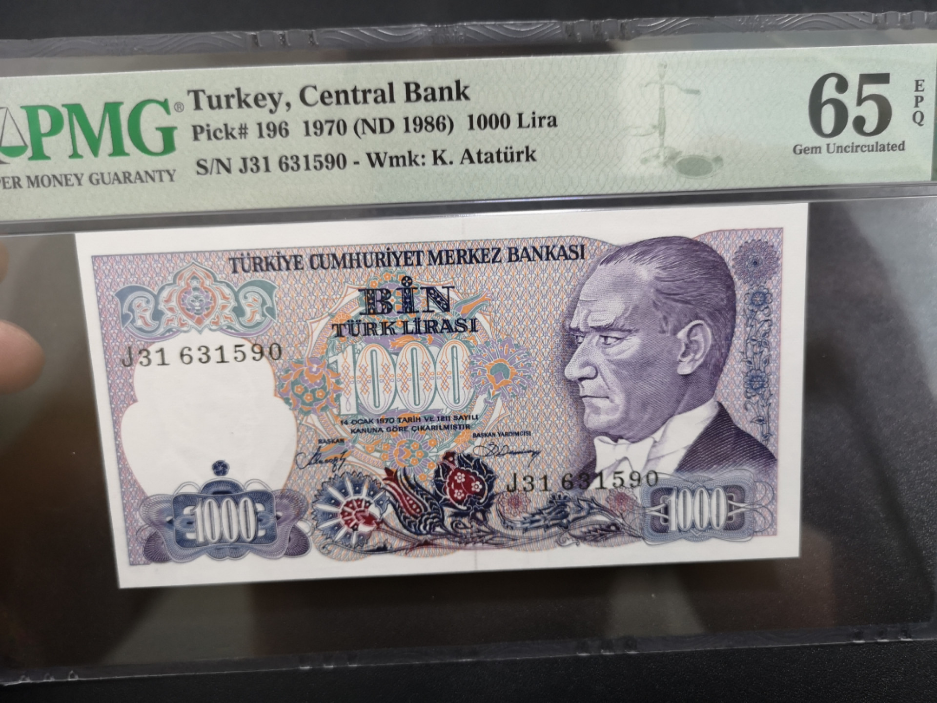 《外钞收藏家》金九银十双拍9号场（总133期）（本期72件） 1970年土耳其1000里拉 PMG65