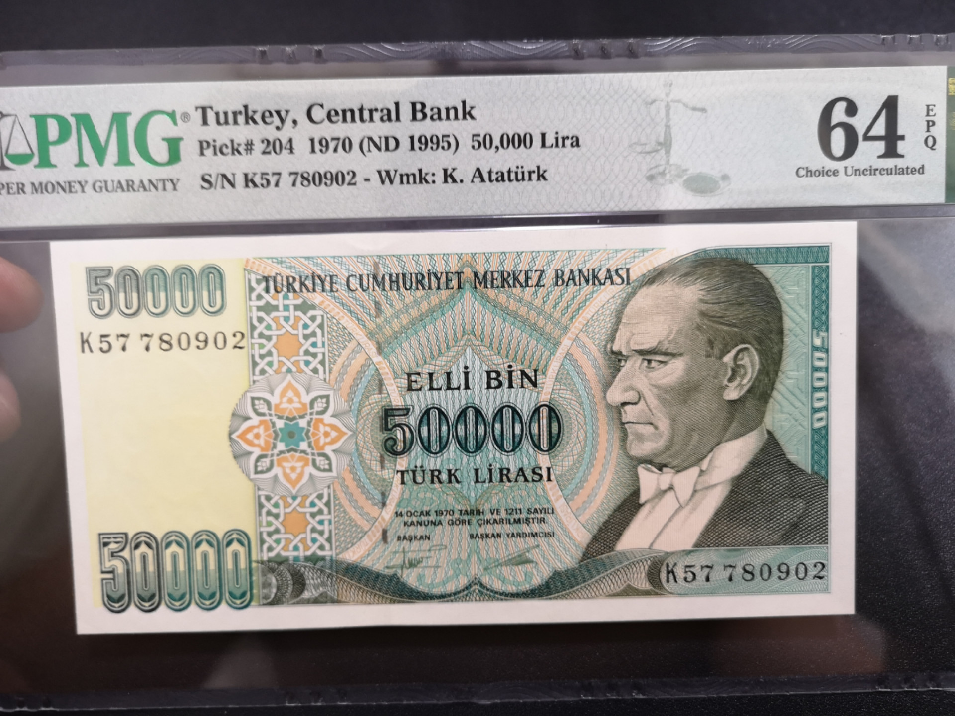 《外钞收藏家》金九银十双拍9号场（总133期）（本期72件） 1970年土耳其5万里拉 PMG64E