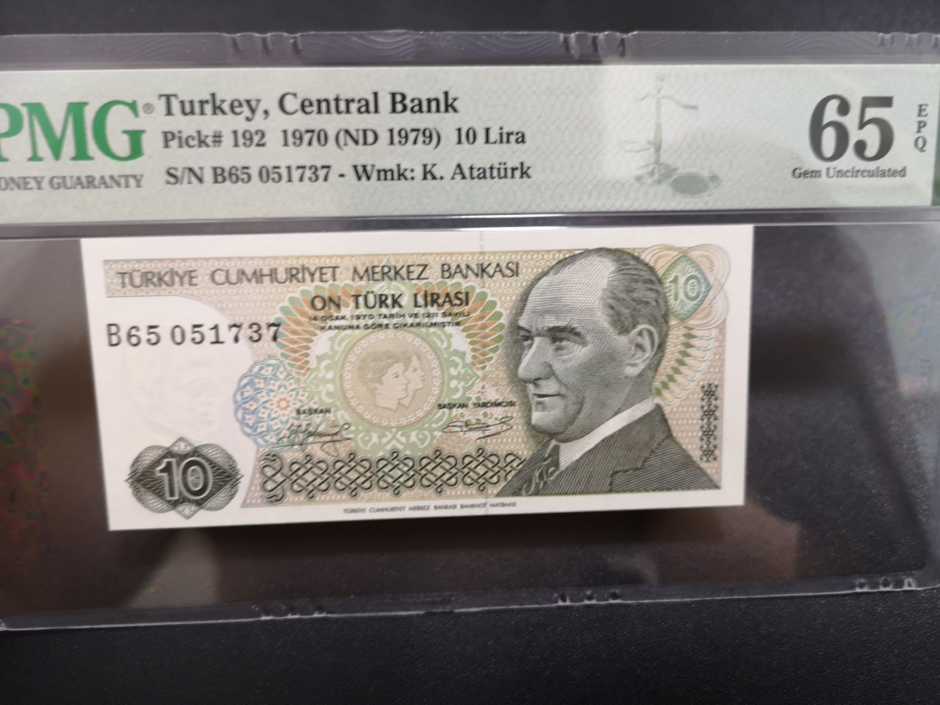 《外钞收藏家》金九银十双拍9号场（总133期）（本期72件） 1970年土耳其10里拉 PMG65