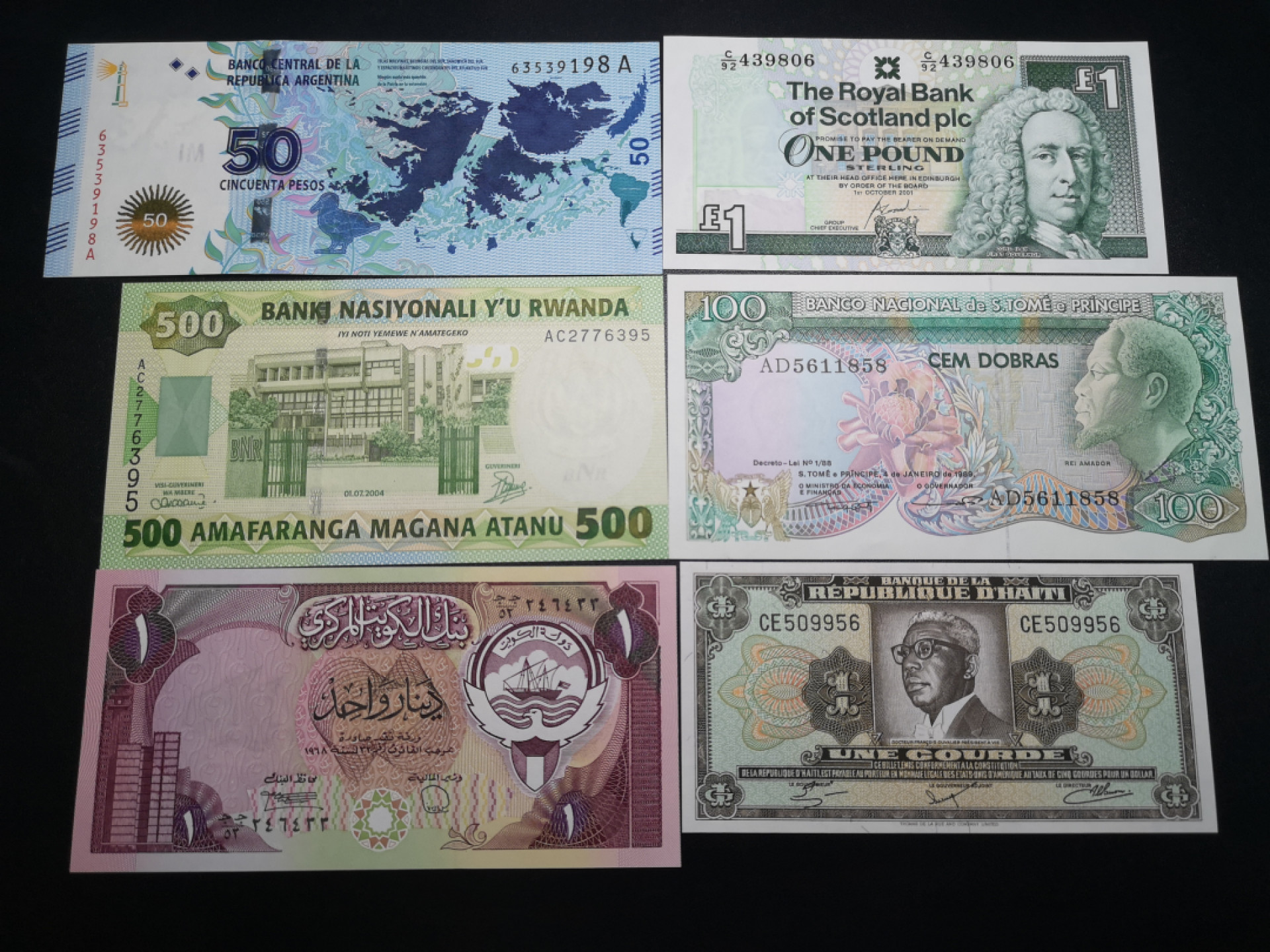 《外钞收藏家》金九银十双拍9号场（总133期）（本期72件） 六个国家精美纸币 6张 全新UNC