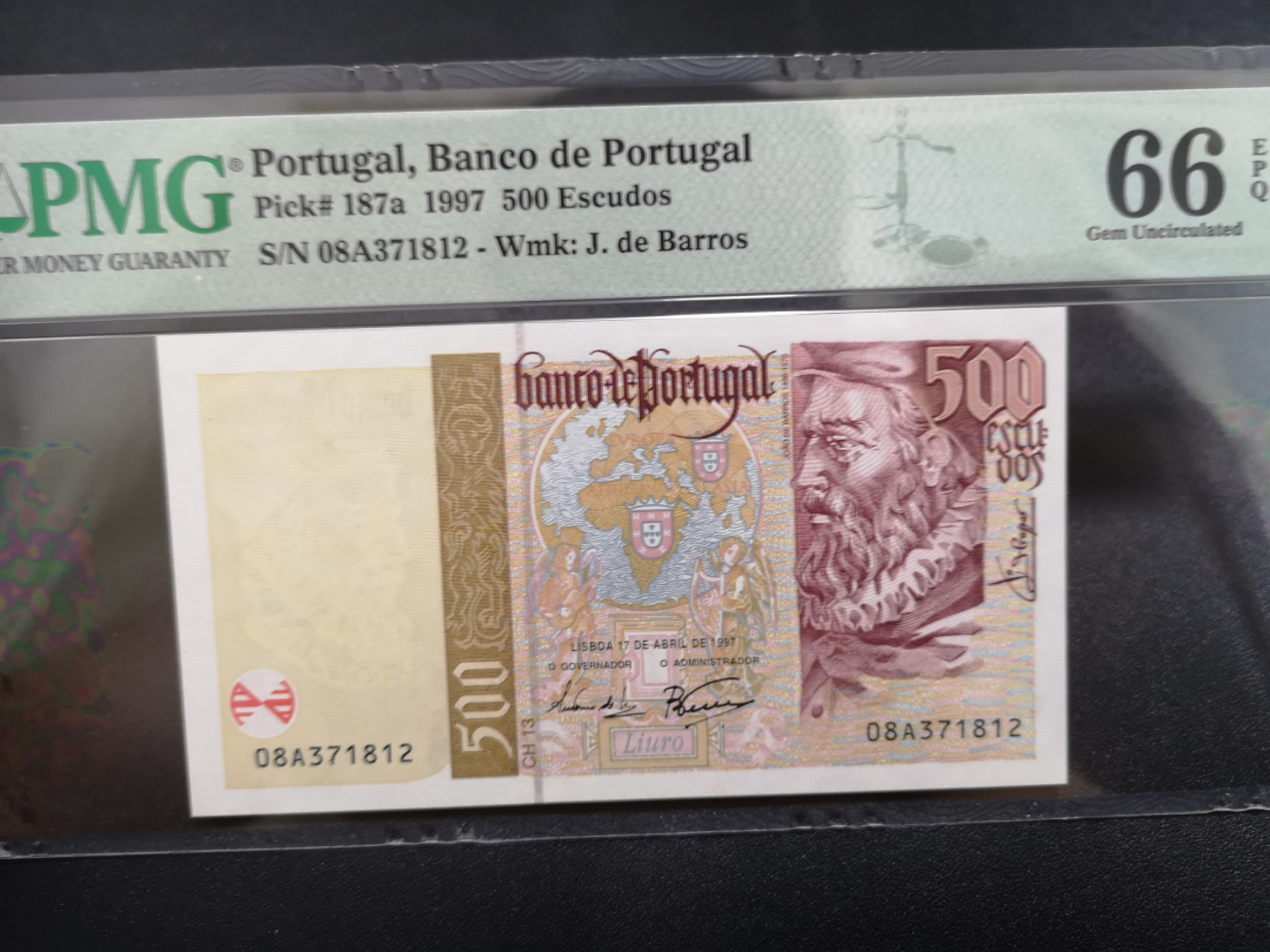 《外钞收藏家》金九银十双拍9号场（总133期）（本期72件） 1997年葡萄牙500 PMG66