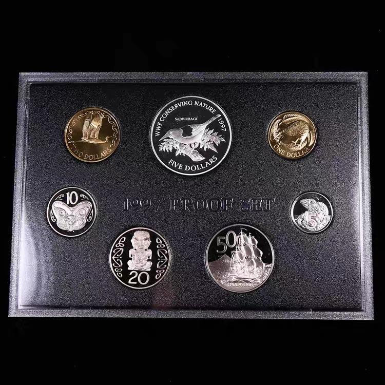 顺兴如意套币专拍场 新西兰1997年精制套币 盒证Proof （5元是28.28克925大银币）