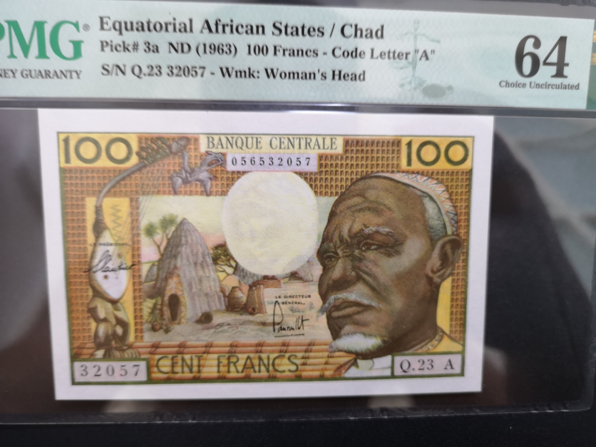 《外钞收藏家》金九银十双拍9号场（总133期）（本期72件） 1963年赤道非洲100法郎 PMG64