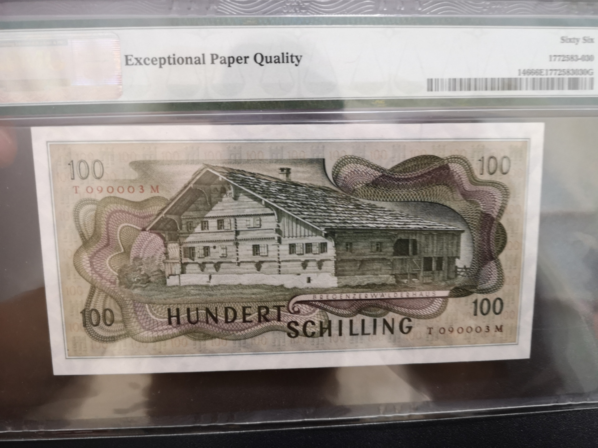 《外钞收藏家》金九银十双拍9号场（总133期）（本期72件） 1969年奥地利100先令  PMG66 号码非常好