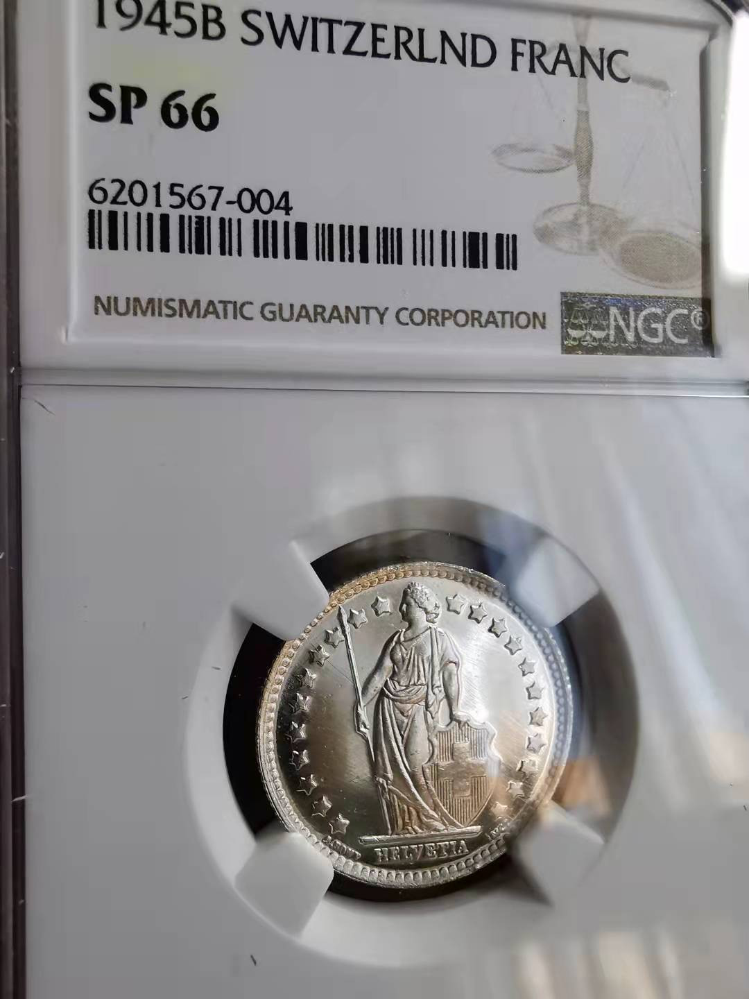 凡希社世界钱币副品交流自动拍⑤ 1945B瑞士法郎银币NGC-SP66镜面感很好！