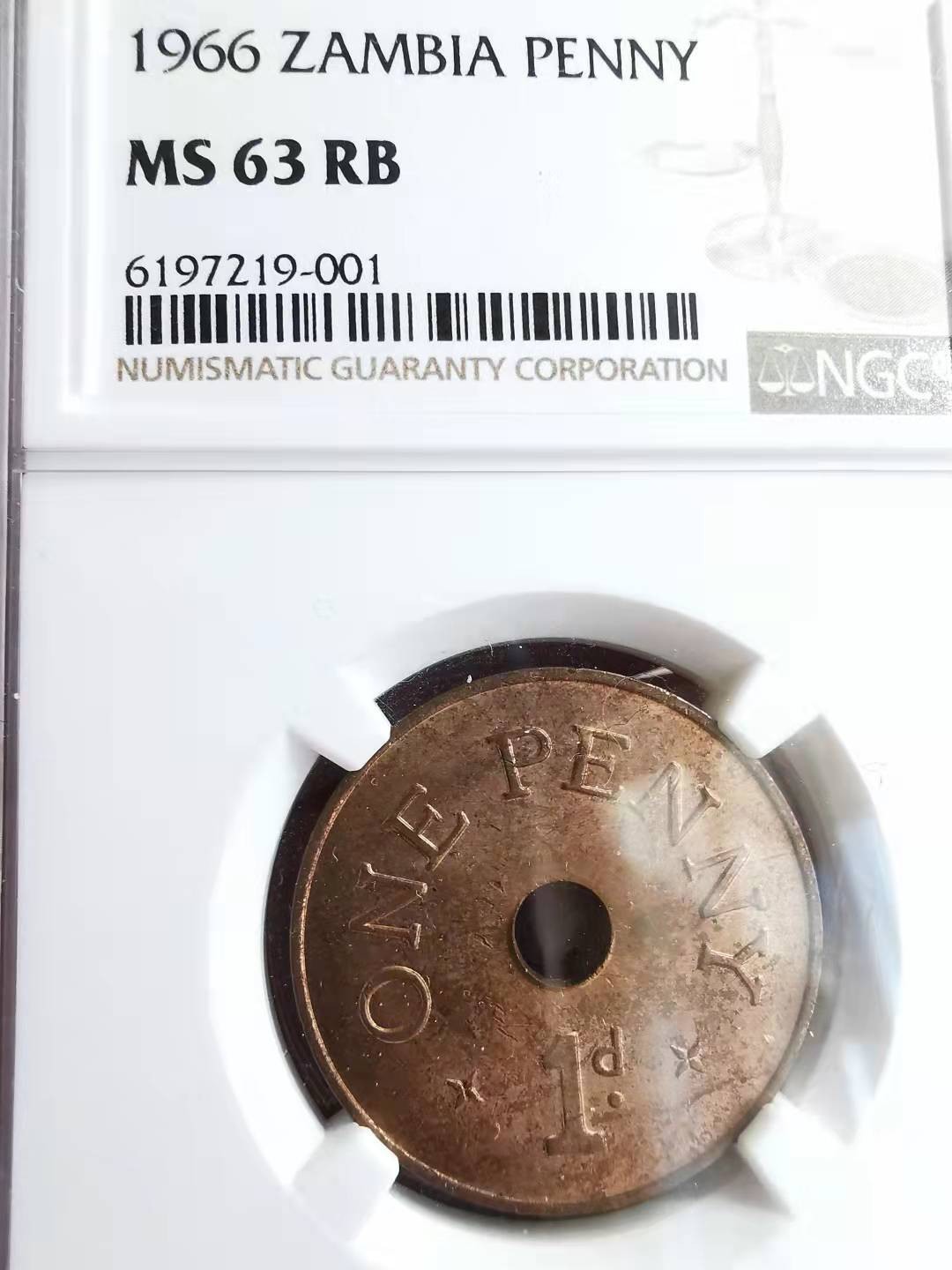 凡希社世界钱币副品交流自动拍⑤ 1966赞比亚中孔便士NGC-MS63RB