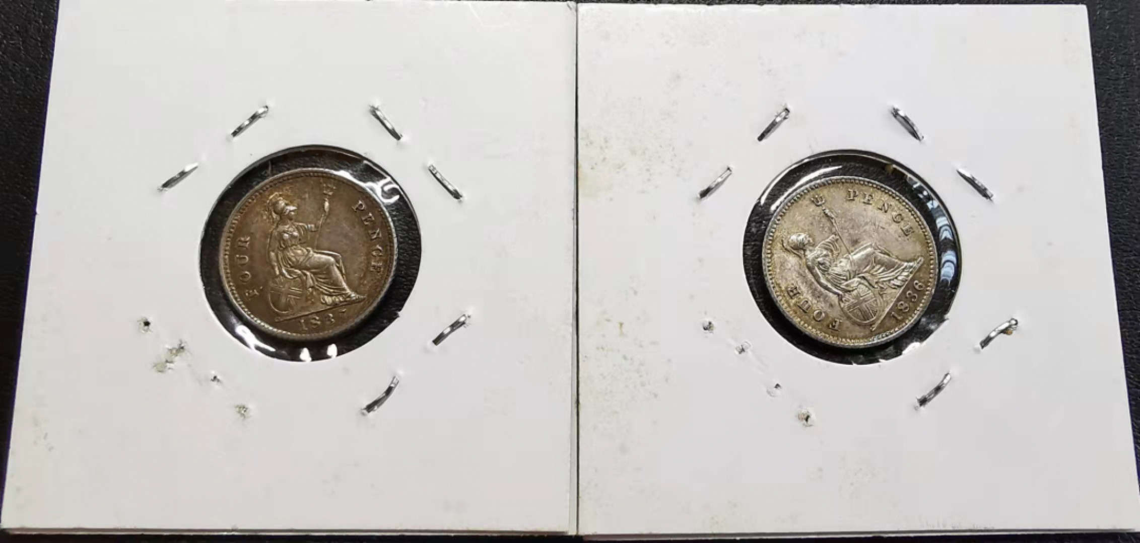 凡希社世界钱币副品交流自动拍⑤ 1836/7威廉四世4便士银币一对UNC收藏级！