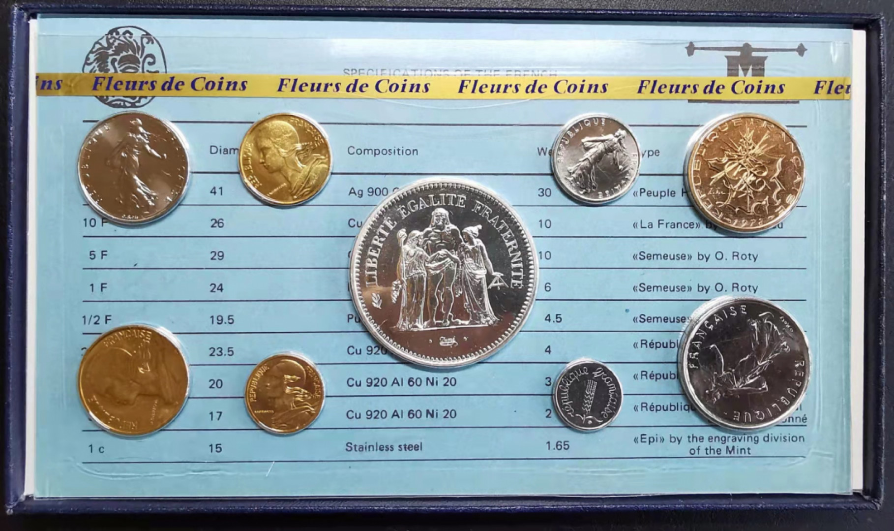 凡希社世界钱币副品交流自动拍⑤ 1978法国FDC九枚带大银原装全品