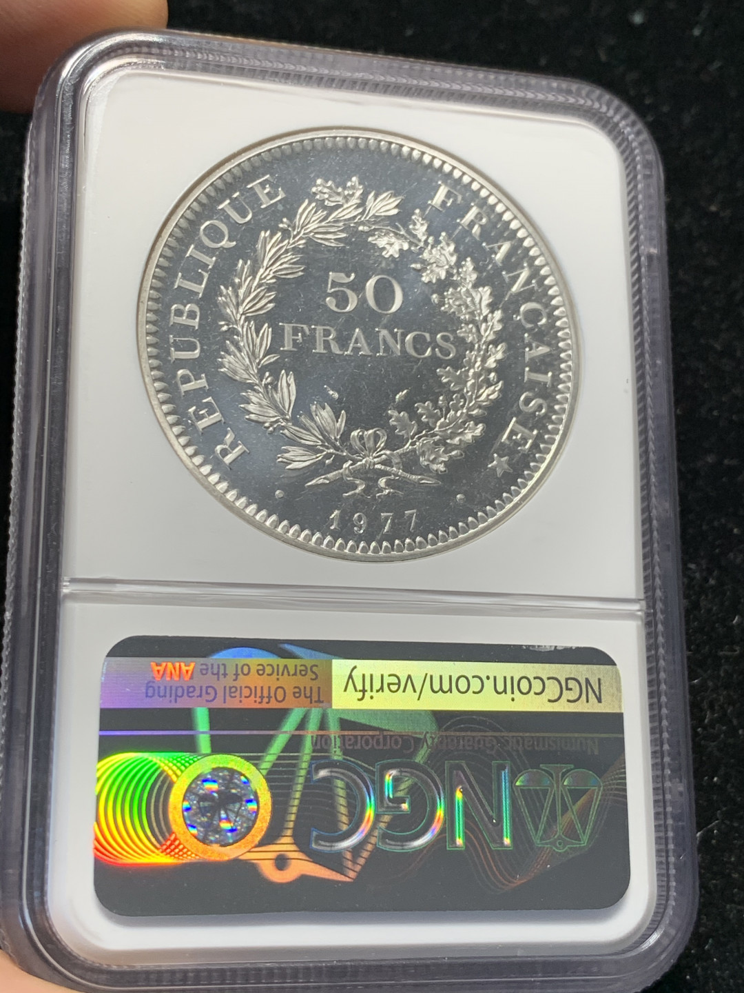 《竞宝斋》钱币微拍-第8场（不限金额顺丰包邮） NGC-PF68 法国1977年 PIEFORT加厚 50法郎 精铸版 大银币 稀少