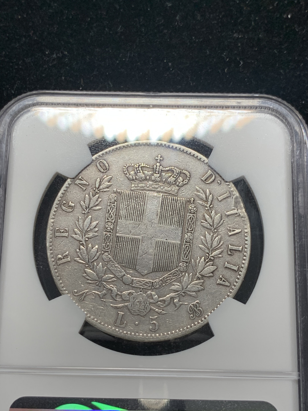《竞宝斋》钱币微拍-第8场（不限金额顺丰包邮） 1865意大利5里拉银币ngc评级XFD，少见N厂