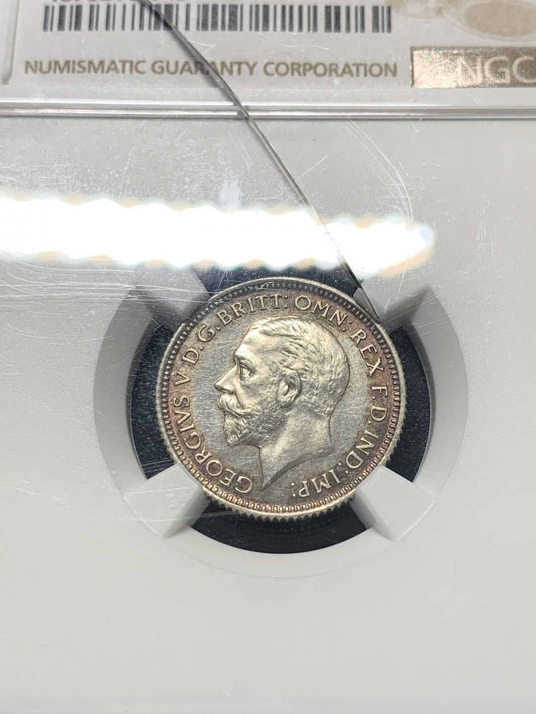 《竞宝斋》钱币微拍-第8场（不限金额顺丰包邮） NGC Proof Details OBV Scratched 英国1927年乔治五世精制6便士 NGC编号：4898210-043 盒子有裂