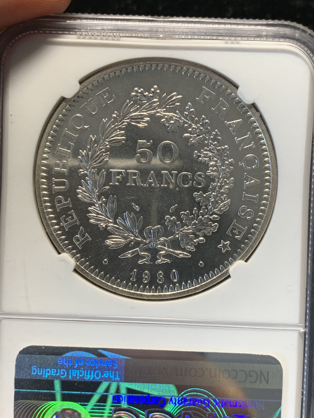 《竞宝斋》钱币微拍-第8场（不限金额顺丰包邮） NGC-SP67 法国 1980年 大力神 50法郎 试铸币 大银币 稀少