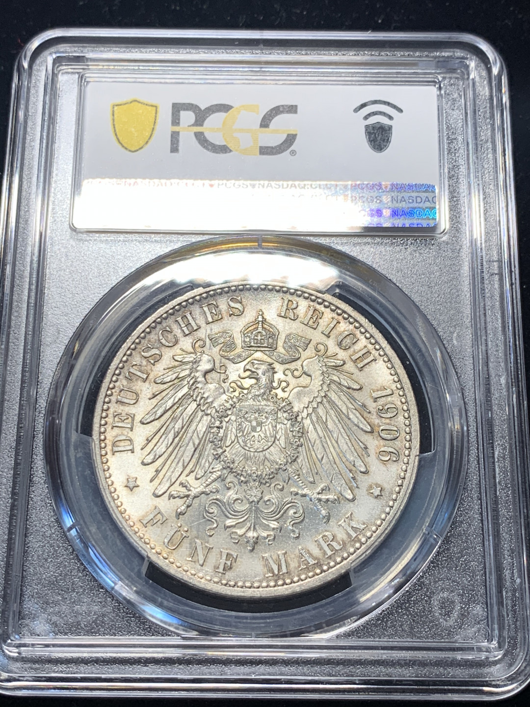 《竞宝斋》钱币微拍-第8场（不限金额顺丰包邮） PCGS-MS65 德国巴登 1906年 金婚 5马克大银币 顶级状态