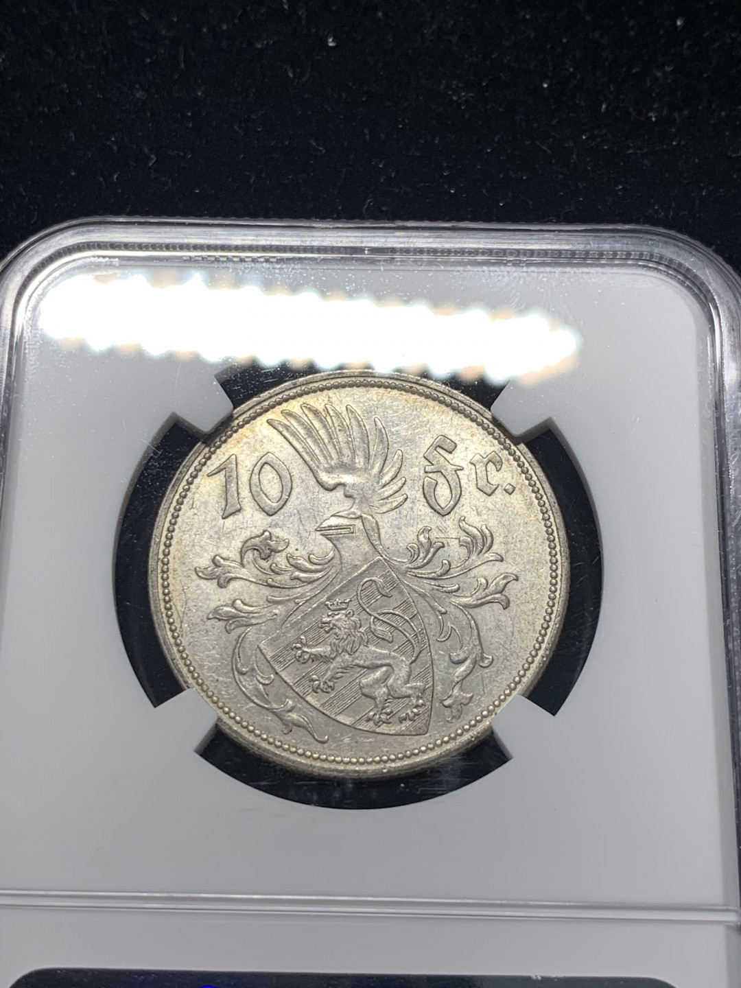 《竞宝斋》钱币微拍-第8场（不限金额顺丰包邮） NGC-AU58 卢森堡 1929年 夏洛特 10法郎 灰色包浆 银币