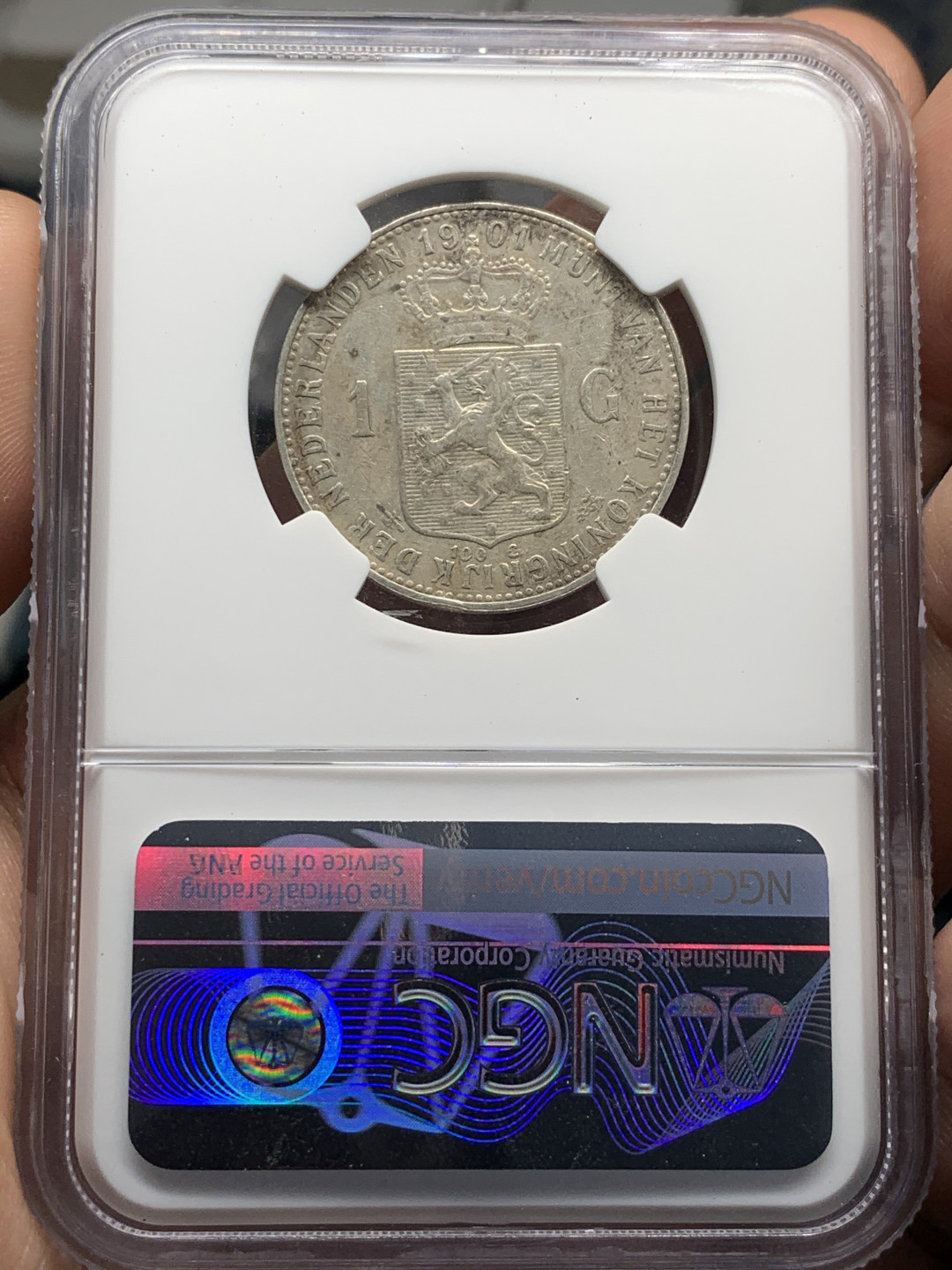 《竞宝斋》钱币微拍-第8场（不限金额顺丰包邮） 荷兰威廉明娜少女版，1901年1盾AUD,1905年25分VF25，共两枚