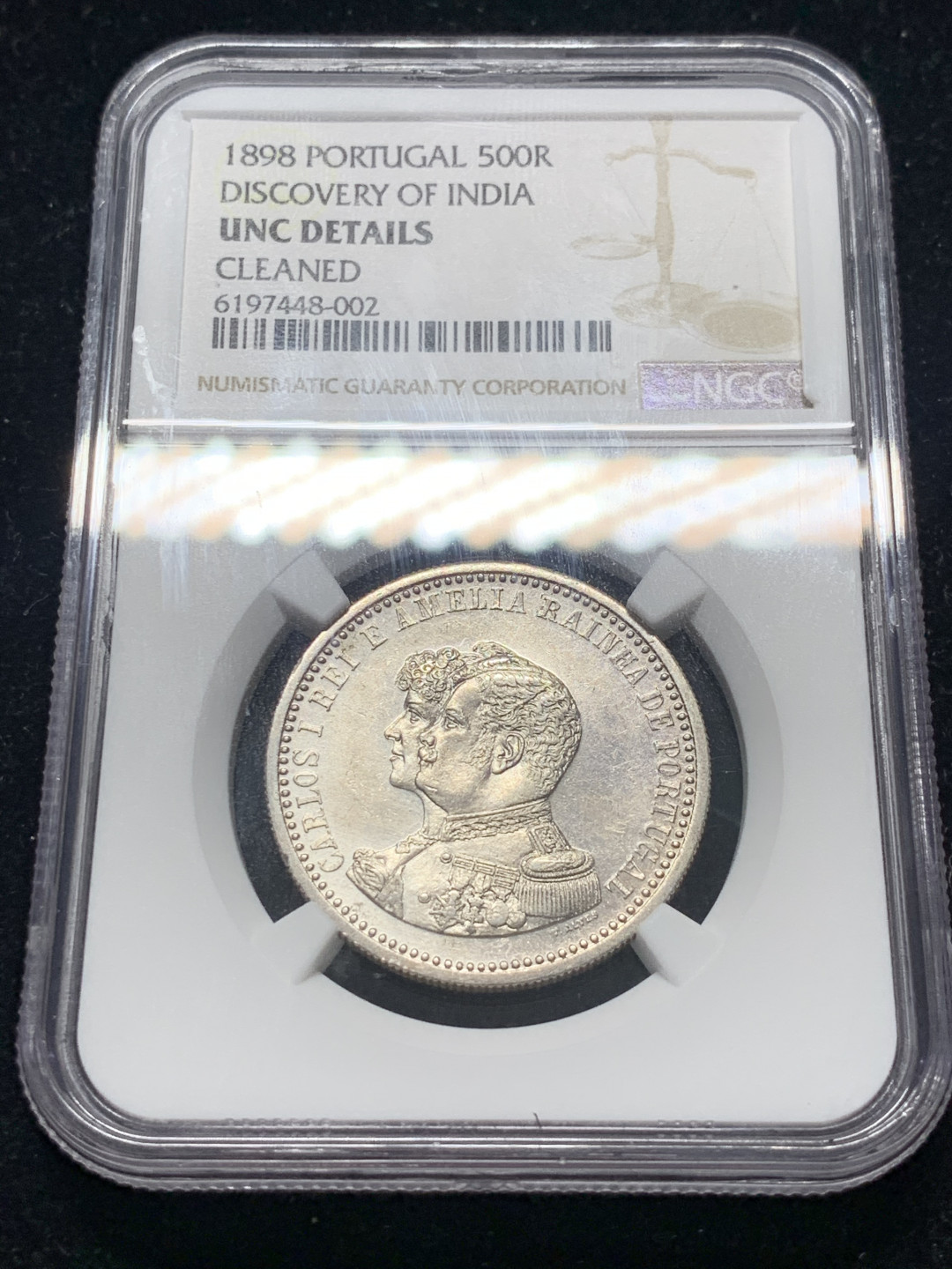 《竞宝斋》钱币微拍-第8场（不限金额顺丰包邮） 1898年葡萄牙发现印度500里斯ngc评级uncd