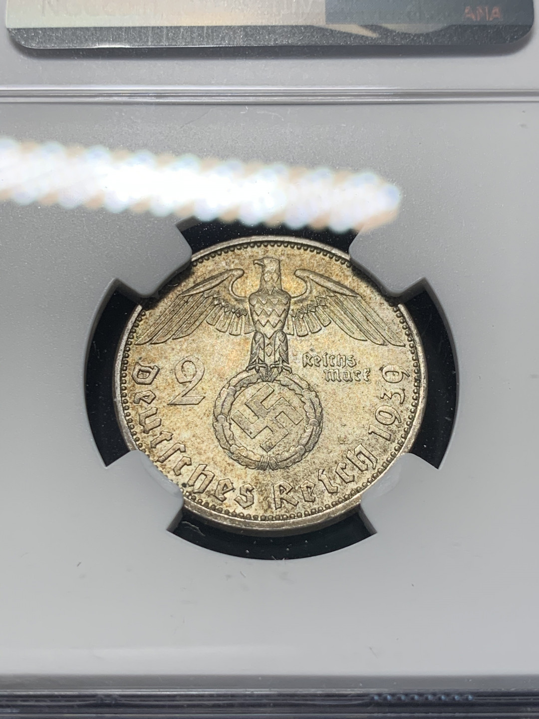 《竞宝斋》钱币微拍-第8场（不限金额顺丰包邮） NGC-MS64 德国 1939A-aA年 2马克 银币