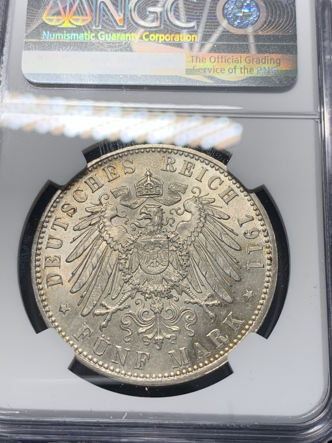 《竞宝斋》钱币微拍-第8场（不限金额顺丰包邮） NGC-UNC 德国巴伐利亚 1911年 90周年纪念 5马克 银币