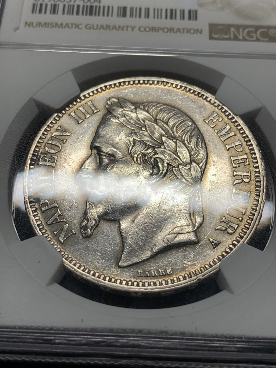 《竞宝斋》钱币微拍-第8场（不限金额顺丰包邮） 1867年法国拿破仑三世5法郎ngc评级UNCD，ngc错标为50c